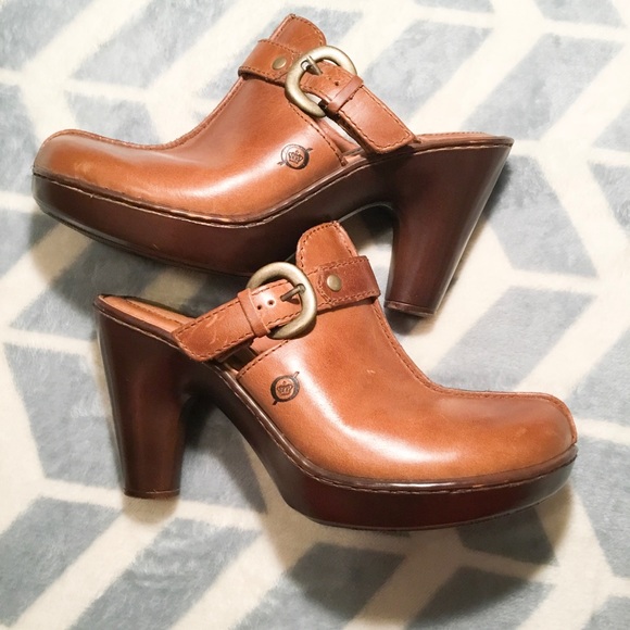 Born Shoes - Born Brown Leather Heel Mules